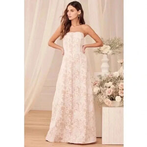 NWT Lulus Hold My Heart Forever White Embroidered Strapless Maxi Dress Size S
